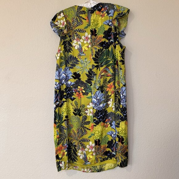 Ann Taylor Loft M Floral Shift dress Multi color Flutter flounced sleeve Boho - Picture 9 of 11